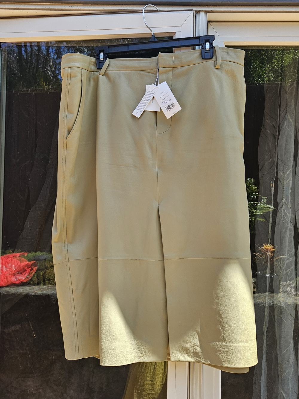 Vince Biege Lamb Leather Midi Skirt Front Sleet, Pokets Front & Back, Lining, 16